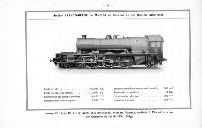 <b>Locomotive type 10, à 4 cylindres et à surchauffe, système Flamme</b><br>destinée à l'Administration des Chemins de fer de l'Etat Belge